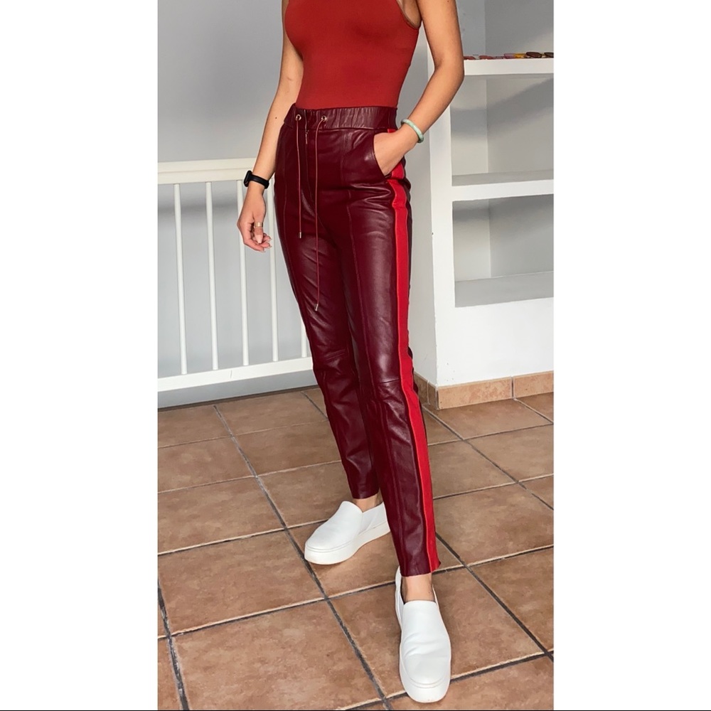$1,159 Tommy Hilfiger Red Leather Ankle Trousers